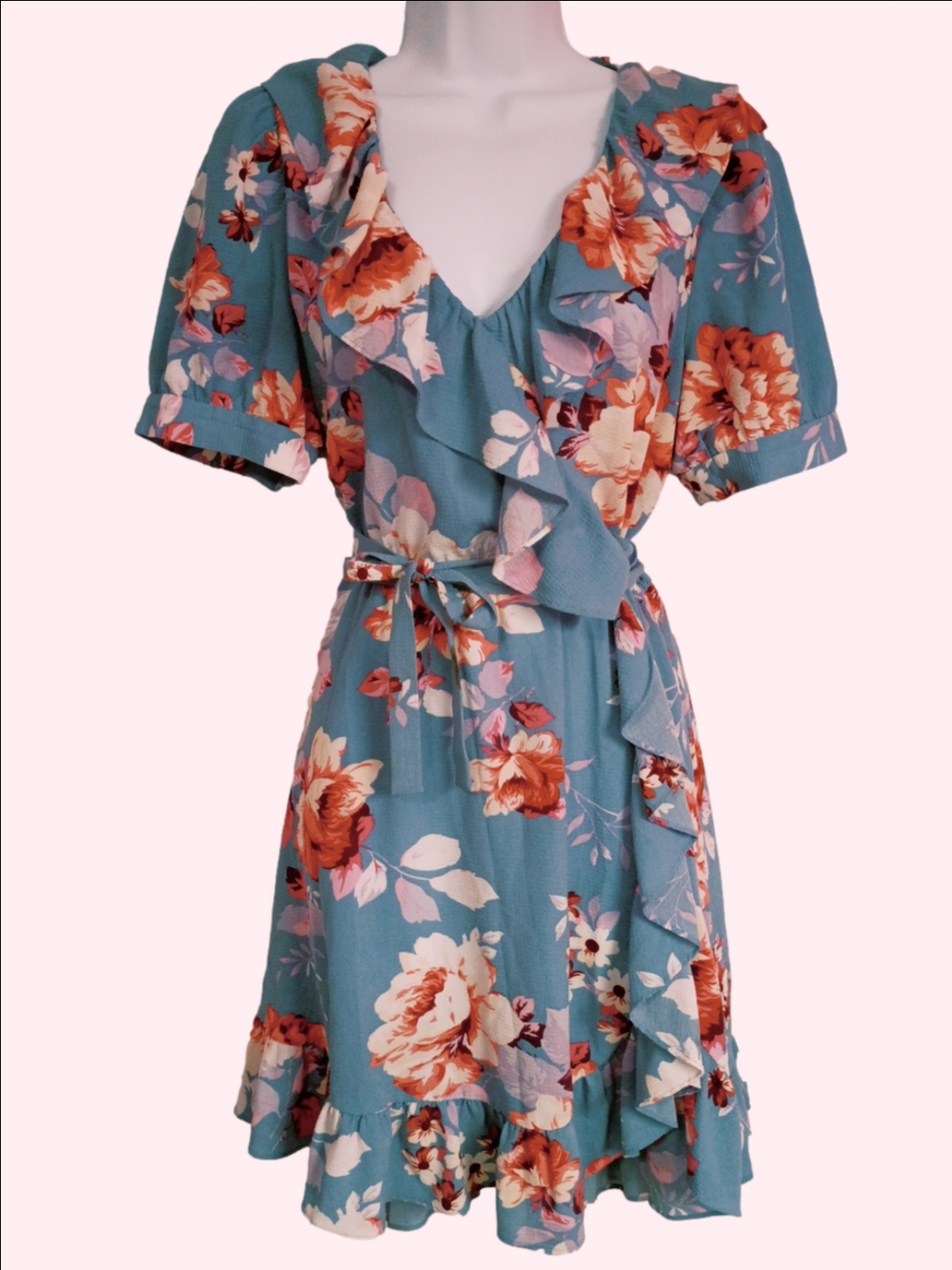 Vintage Jill Stuart Floral Ruffle Faux Wrap Mini Dress